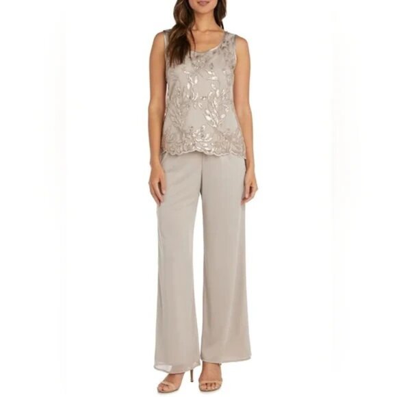 R & M Richards 18 Party Pant Suit Top Suit Jacket Champagne Sequin NEW $239 - Picture 2 of 11